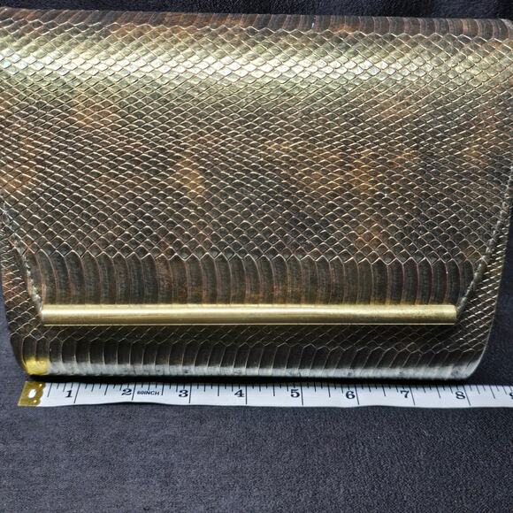 Vintage Ande Brown / Gold Faux Snakeskin & Gold Trim Crossbody Purse Magnetic - Picture 10 of 13